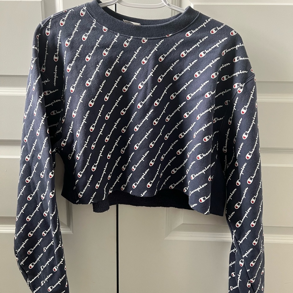 Champion Women's Reverse Weave Cropped Cut Off Crew Fit Size Medium In Blue